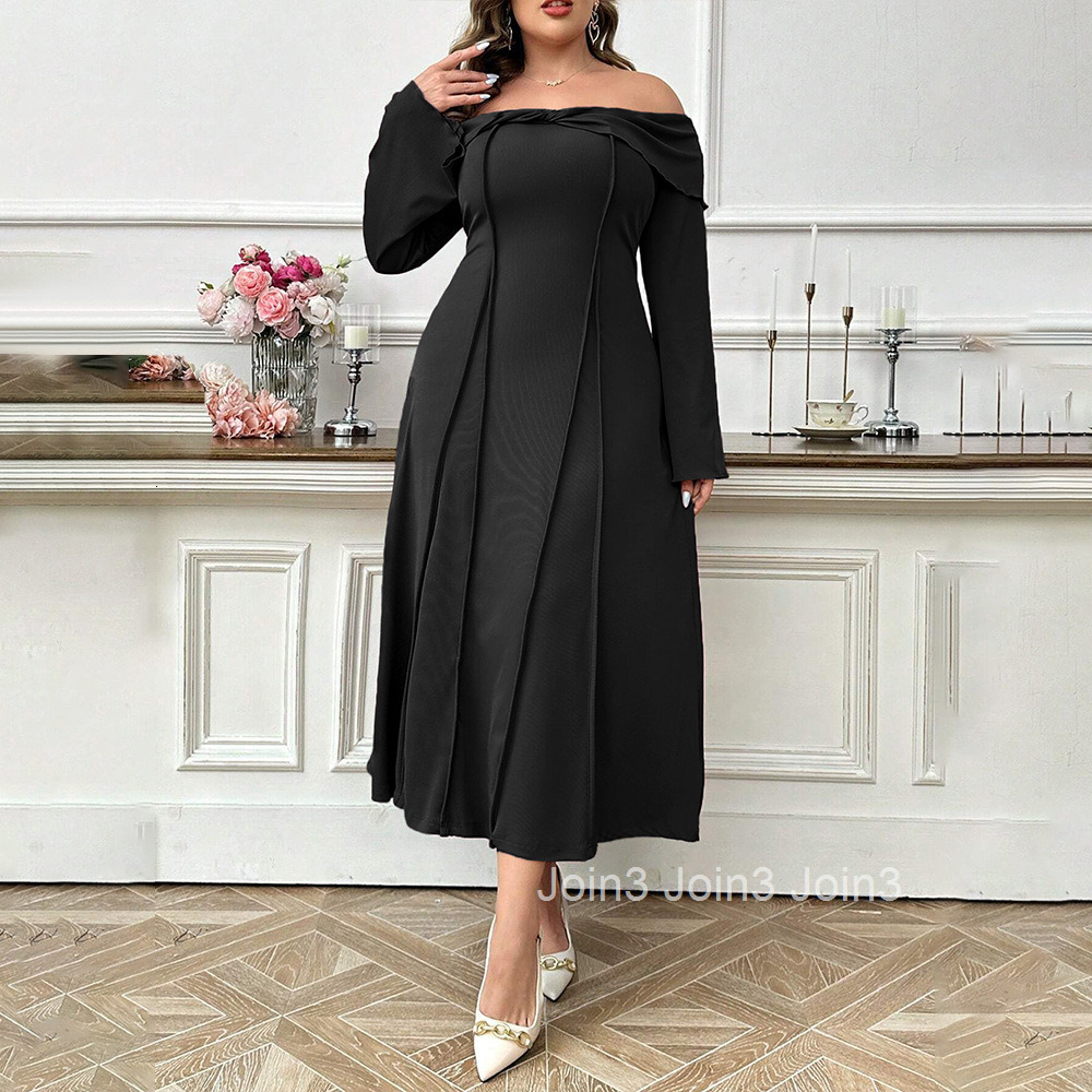 Plus Size Womens Elegant and Intellectual Style Dress Autumn and Winter One Piece Collar Ladies Temperament Mid Length Skirt