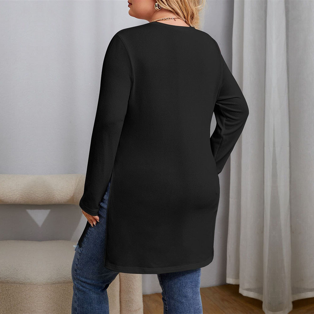 Plus Size Womens Fashionable and Simple T-shirt Versatile for Autumn and Winter Commuting Design Inner Layer Long Sleeved Top