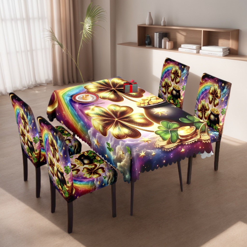 T0467 Waterproof Printed Tablecloth Restaurant Home Printed Chair Cover Tablecloth Chair Cover Decoration Set Patrick