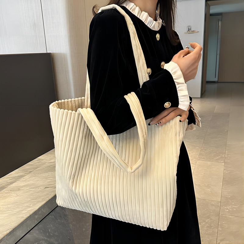 2025S Designer Spring/Summer New Collection Japanese and Korean Large Capacity Shoulder Corduroy Commuter Simple Leisure Tote Women Bag