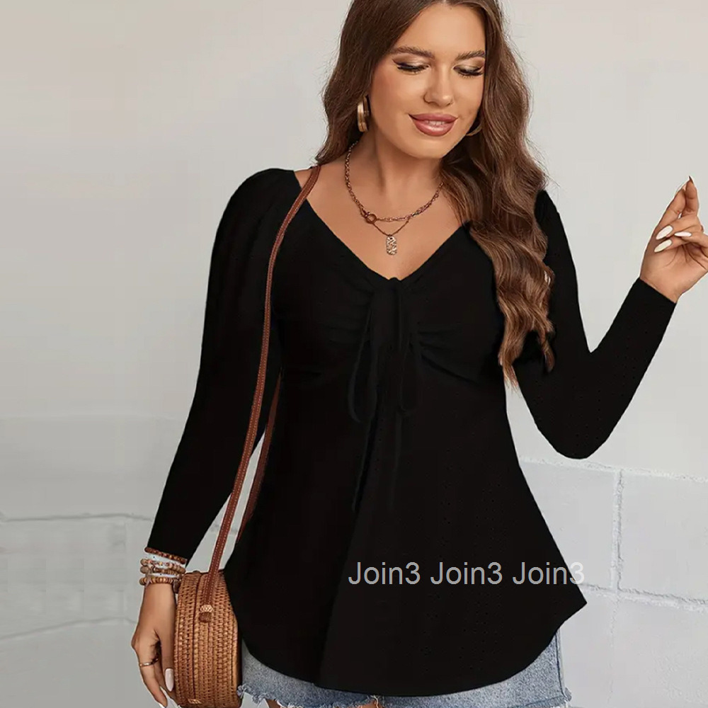 Plus Size Womens Casual Simple Style T-shirt for Autumn and Winter Fashion Versatile Commuting Interior Long Sleeved Top