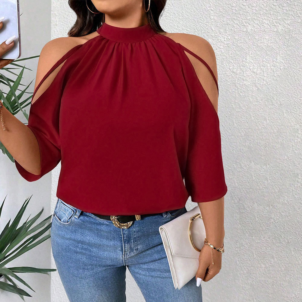 Large Womens Elegant Sister Style T-shirt Summer Hardwork Off Shoulder Design Top