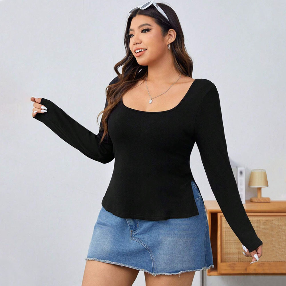 Autumn and Winter Black Knitted Long Sleeved Base Shirt with a Simple Commuting Style Square Neck Slim Fit and Slimming Top