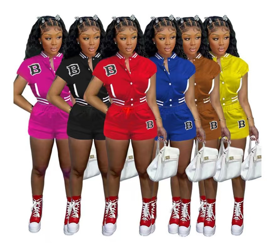 2023 Designer Baseball Uniform Outfits Women Tracksuits Two Piece Set Summer Short Sleeve Shirt Shorts B Letters Sweatsuits Print Bulk Wholesale