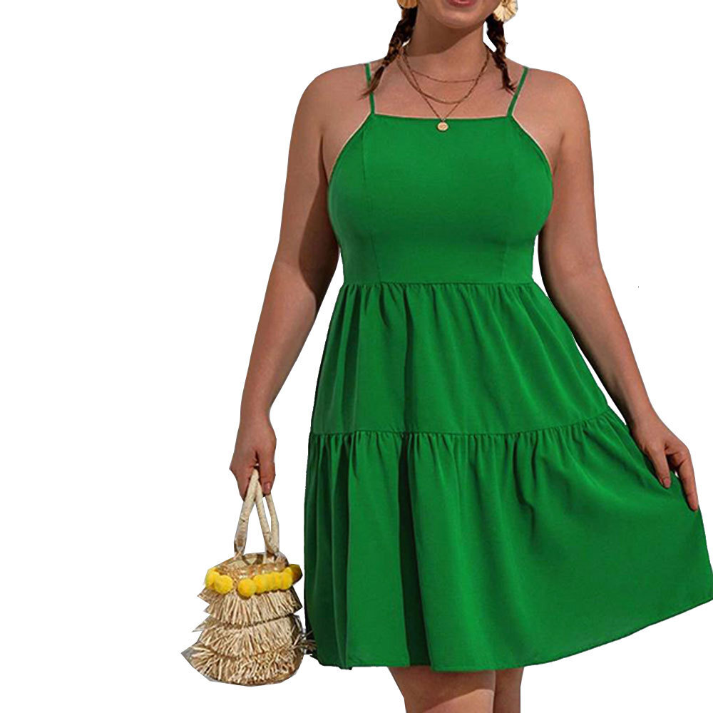 Large Size Womens New Collection Waist Cinching Big Swing Sexy Backless Camisole Vacation Cake Dress