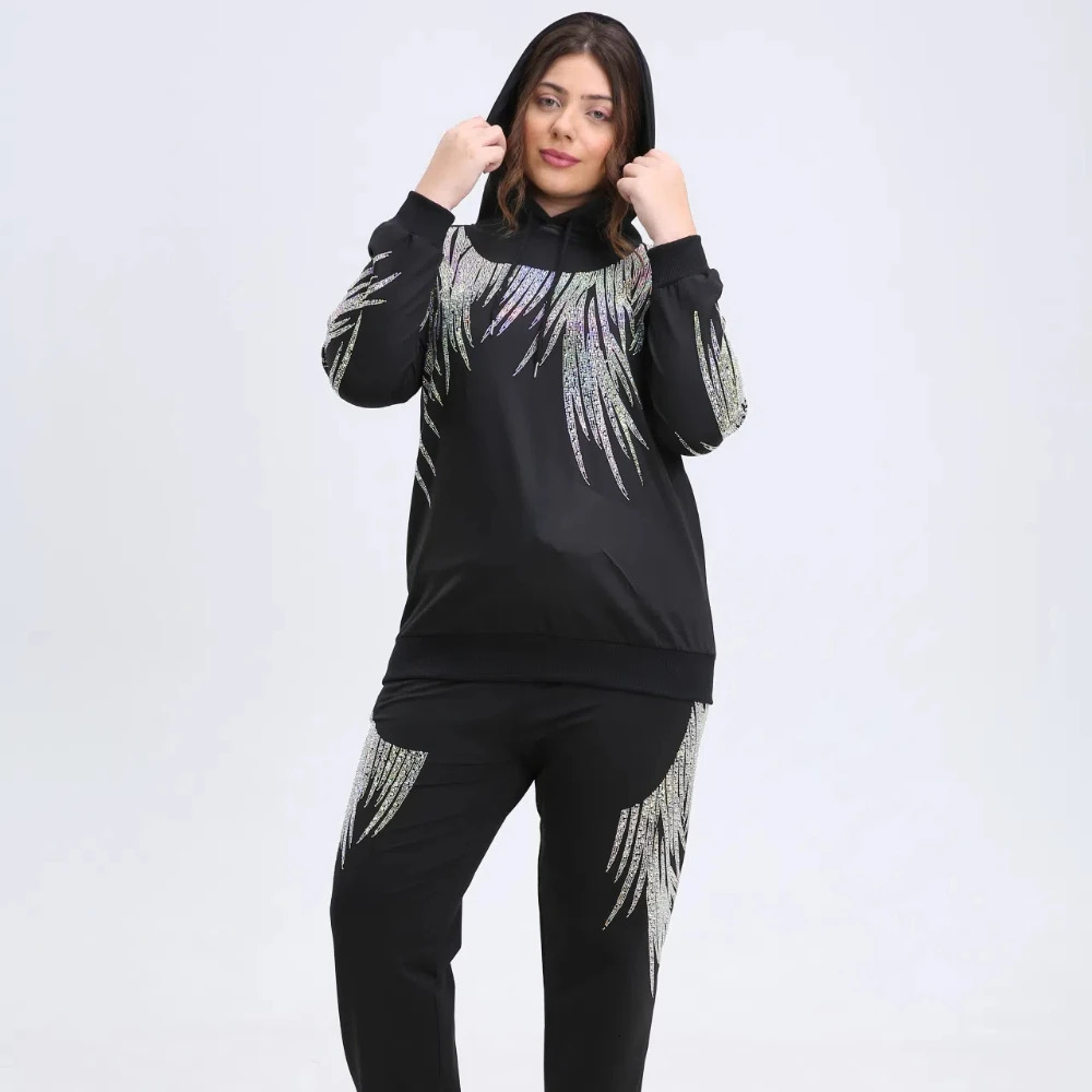 150KG Plus Size Sets for Women Men Autumn Casual 2 Piece Set Outfit with Sparkling s Large 250513Z