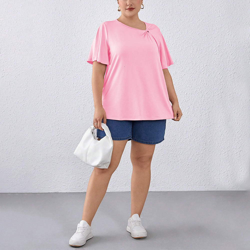 Large Size Minimalist Round Neck T-shirt for Summer Loose and Versatile Solid Color Pullover Short Sleeved Top