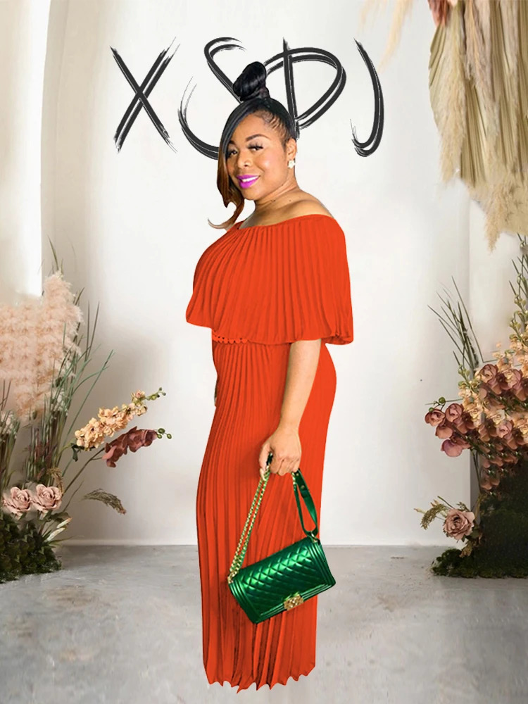 Full-length Jumpsuit for Women Summer Elegant Jumpsuit Off Shoulder Sexy Pleated Jumpsuit Plus Size Wholesale Drop 250515