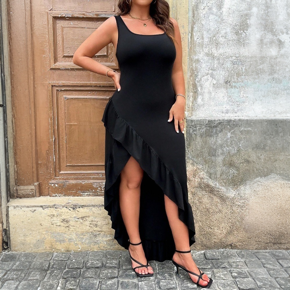 2025 Plus Size Womens Spring and Summer New Style Sexy Temperament Dress High Waisted Sleeveless Mid Length Skirt