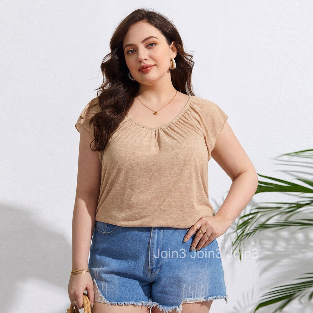 Large Size Womens New Loose Casual Vacation Home Solid Color T-shirt Short Sleeved Top