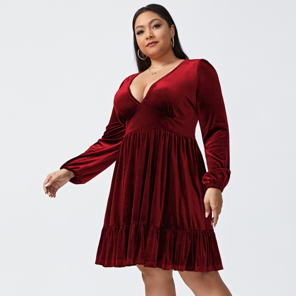 Large Size Womens New Sexy Waist Cinching Velvet Dress Party Dress