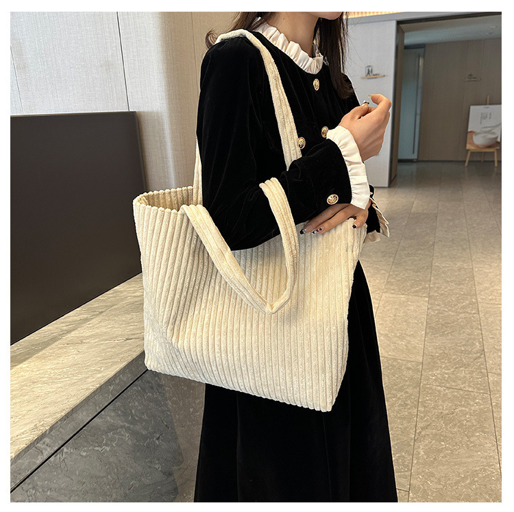 2025S Designer Spring/Summer New Collection Japanese and Korean Large Capacity Shoulder Corduroy Commuter Simple Leisure Tote Women Bag