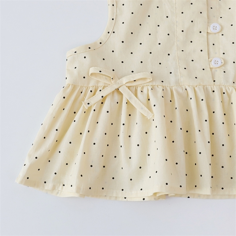 Bear Leader Baby Girls Casual Clothing Round Neck Sleeveless Polka Dot TopWide Leg Pants Set with Bow and Botton 2PCS Set 250515