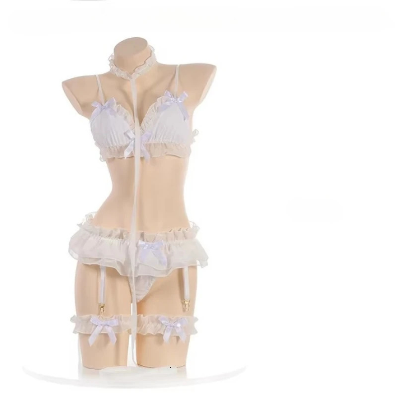 Japanese Women Sex Lingerie Set Bdsm Clothing Lace Ruffle Sex Underwear Kawaii Costume Garter Maid Transparent Exotic Sleepwear 250515