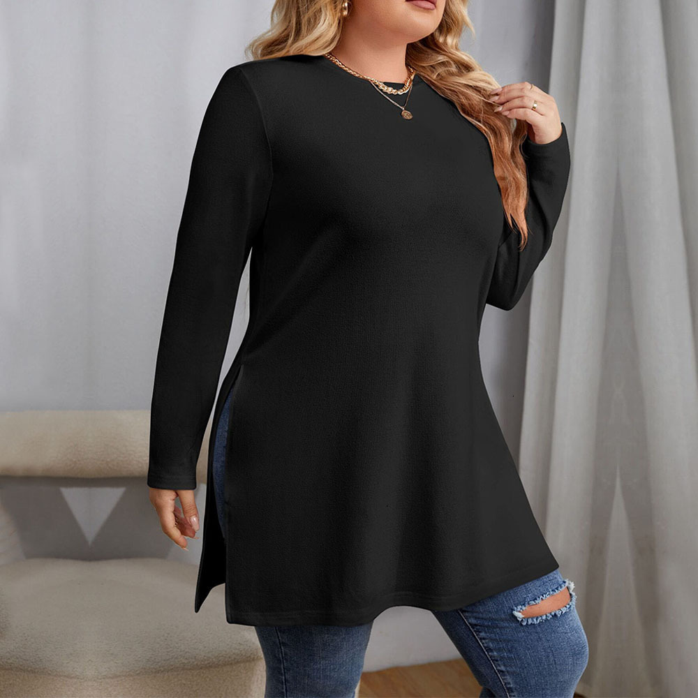 Plus Size Womens Fashionable and Simple T-shirt Versatile for Autumn and Winter Commuting Design Inner Layer Long Sleeved Top