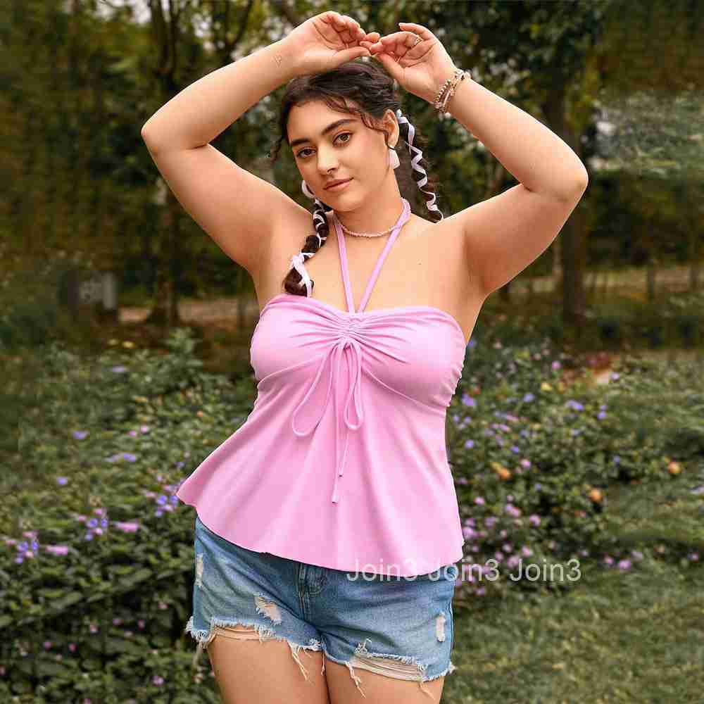 Oversized Womens Clothing Simple Pure Sexy Temperament Slimming Pink Hanging Neck Strap Vest Top