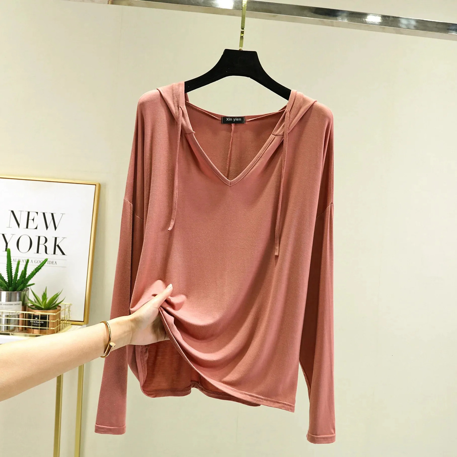 Modal Spring Summer Thin Hooded Sweatshirt Plus Size Base Layer Top Outer Wear TShirt Loose Fit Sun Protection Home Air Conditi 250514