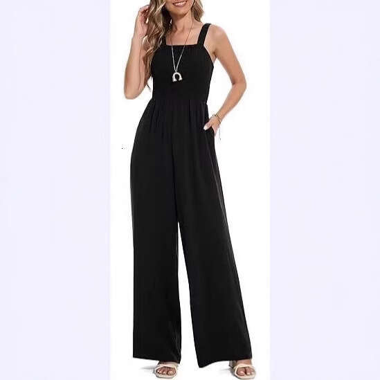 Wide Leg Jumpsuit Summer Women S Casual Strap Sleeveless Square Collar Slim Fit Wide Leg Comb
