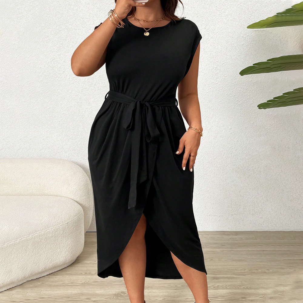 Large Size Womens Round Neck Short Sleeved Dress Summer New Style Elegant and High-end Mid Skirt for Women
