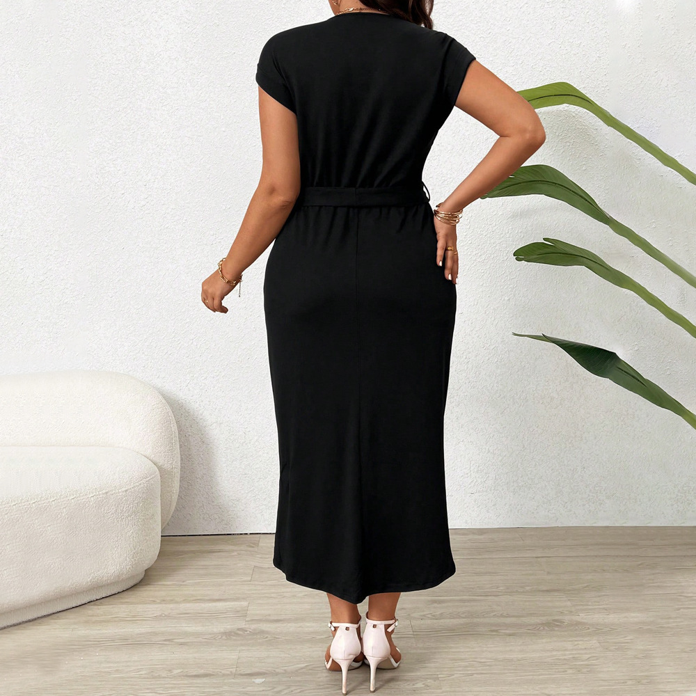Large Size Womens Round Neck Short Sleeved Dress Summer New Style Elegant and High-end Mid Skirt for Women