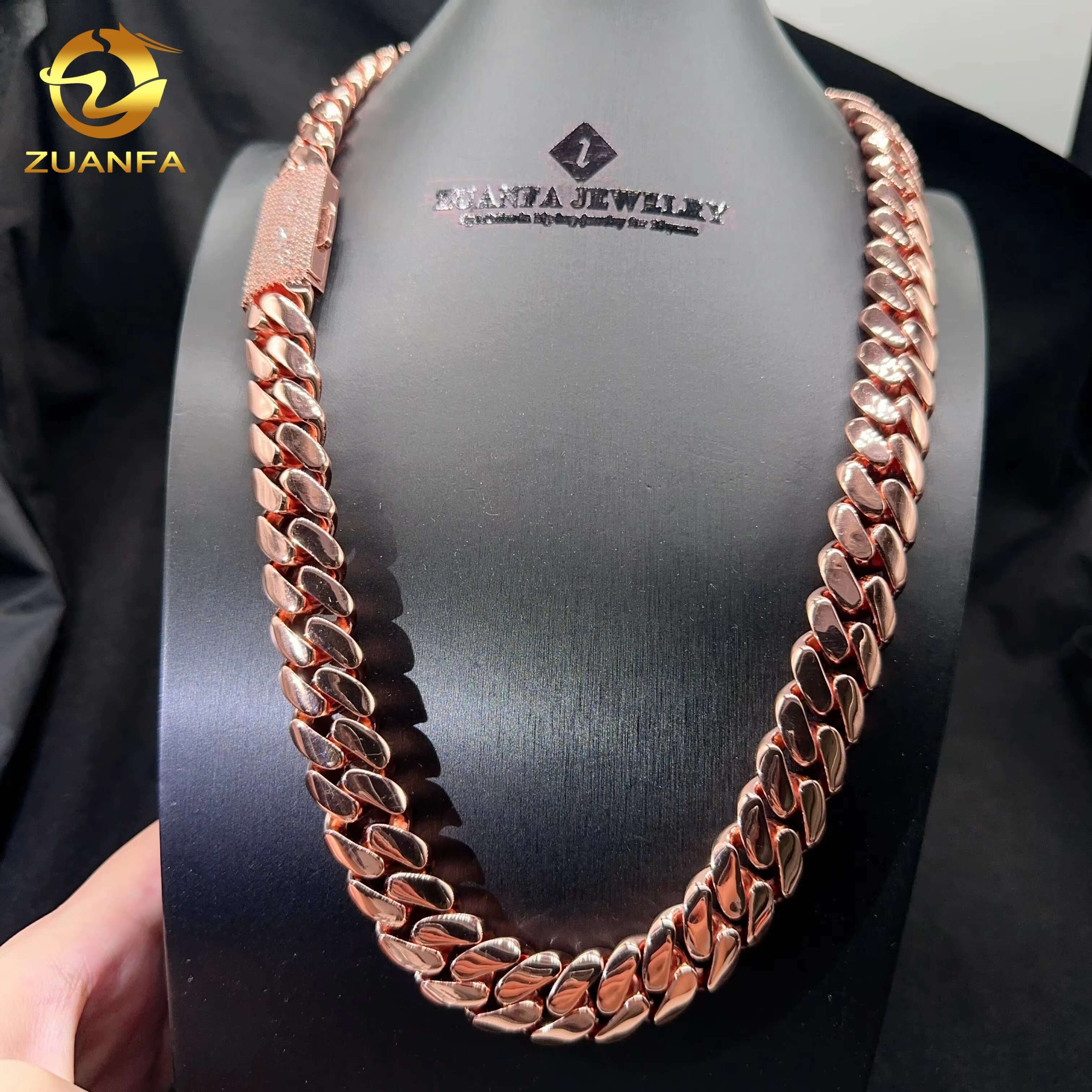 16MM Width Sterling Sier VVS Moissanite Dia Lock Hip Hop Real Gold Plated Plain Cuban Link Chain