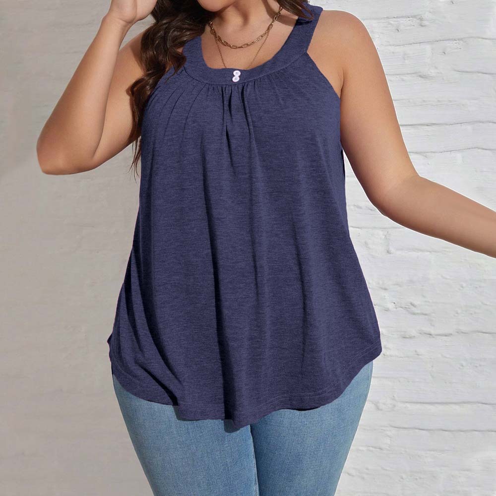 Large Size Womens Casual Style U-neck Sleeveless T-shirt Summer New Loose Solid Color Pullover Top