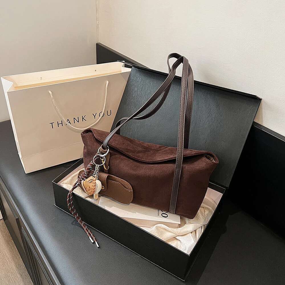 Women Suede Shoulder With Inner Pocket Flap Underarm Solid Retro Satchel Bag Female Fashion Large Handbag Clutch Purse