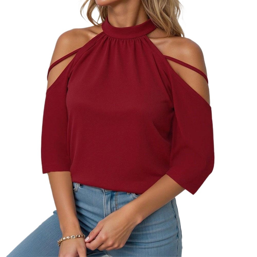 Large Womens Elegant Sister Style T-shirt Summer Hardwork Off Shoulder Design Top