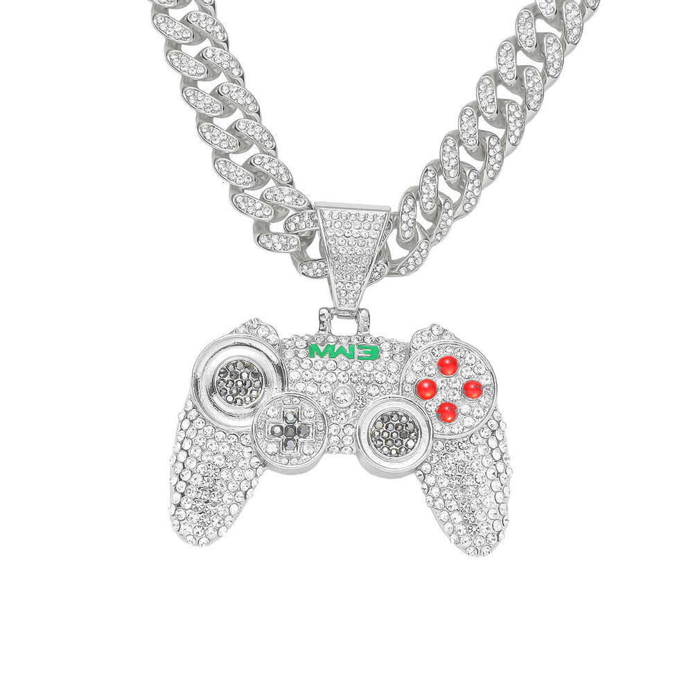 Hip Hop Alloy Full Dia Game hine Pendant Cuban Chain Necklace Nightclub Personalized Bounce Di Decoration Accessories