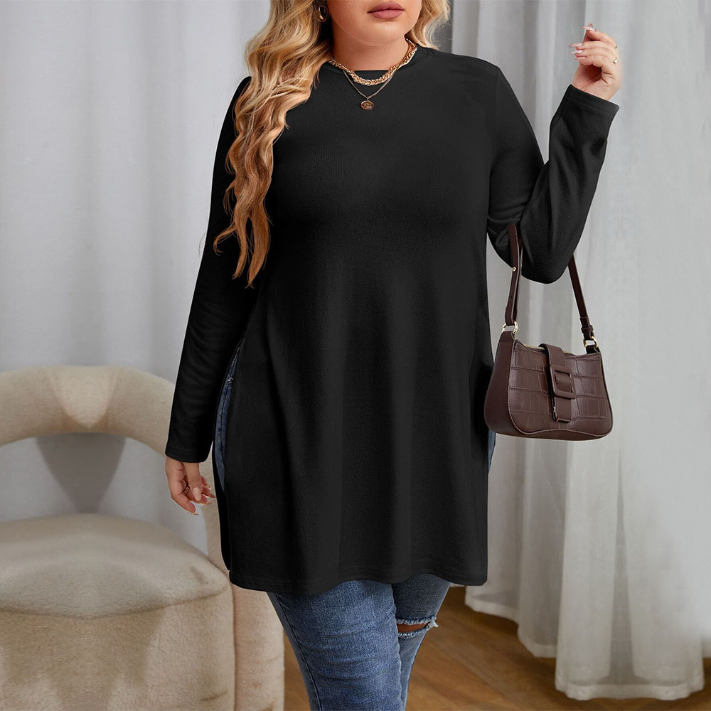 Plus Size Womens Fashionable and Simple T-shirt Versatile for Autumn and Winter Commuting Design Inner Layer Long Sleeved Top