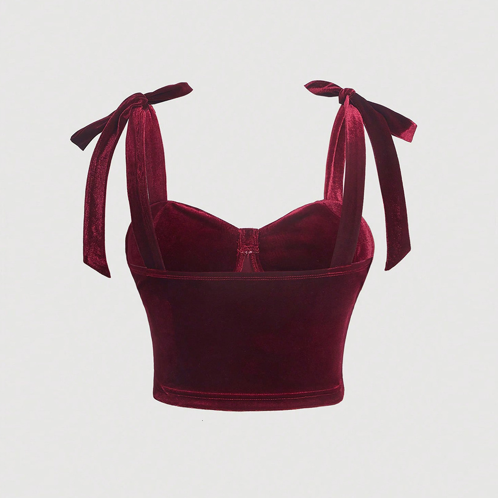 Plus Size Womens French Velvet Top with Camisole Bow Tie Waist Waistband Vest Strapless
