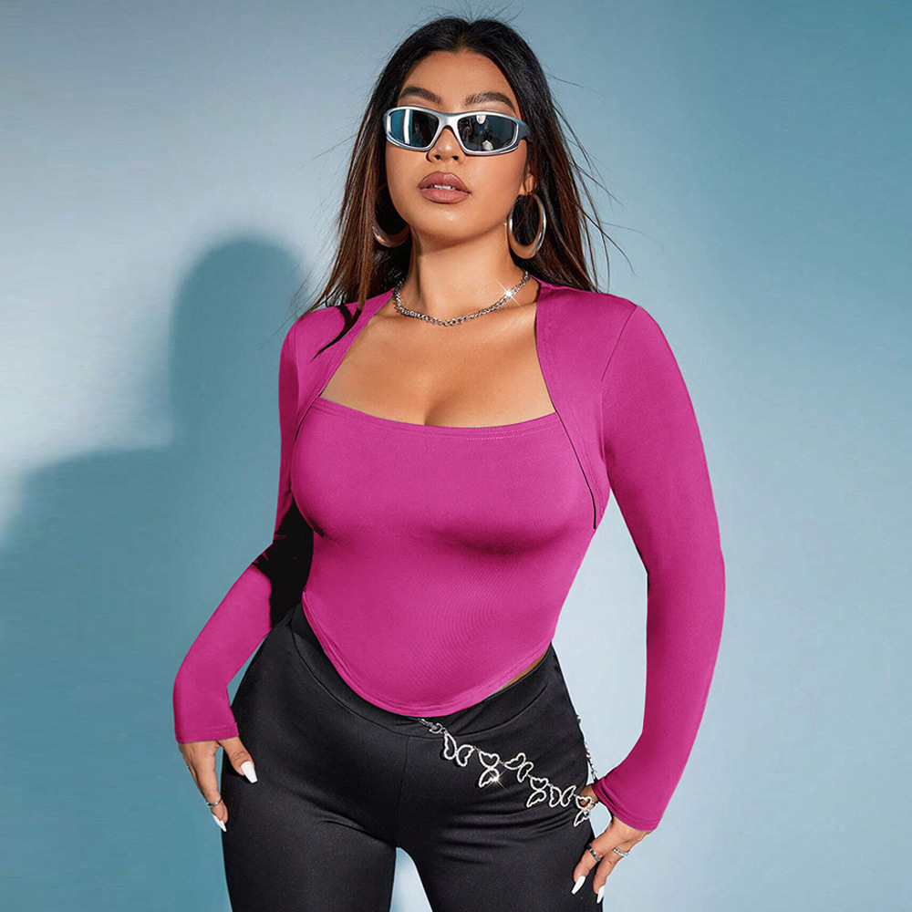 Large Size Womens Clothing Autumn and Winter New Trend Slim Fit and Sexy Spicy Girl Y2k Long Sleeved T-shirt Top