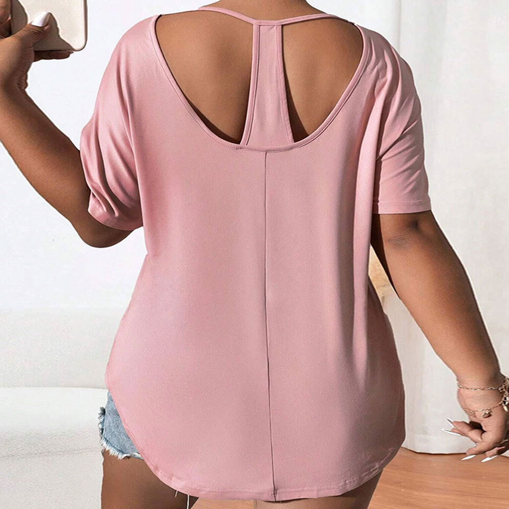 Summer New Plus Size Womens Loose Casual Round Neck Knitted Short Sleeved T-shirt Versatile Top