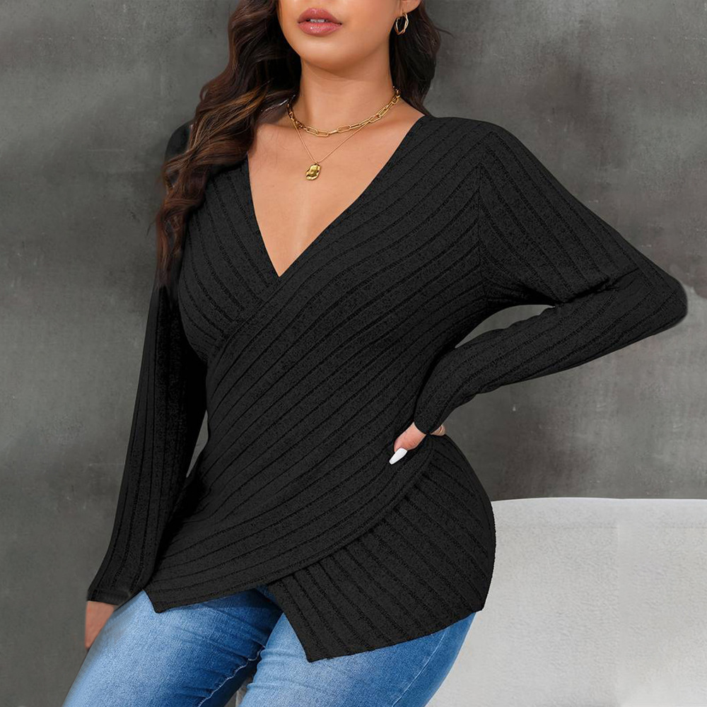 Large Womens Versatile Commuting T-shirt for Autumn and Winter Elegant Style Slim Fit and Slimming with a Pit Stripe Inside the Top