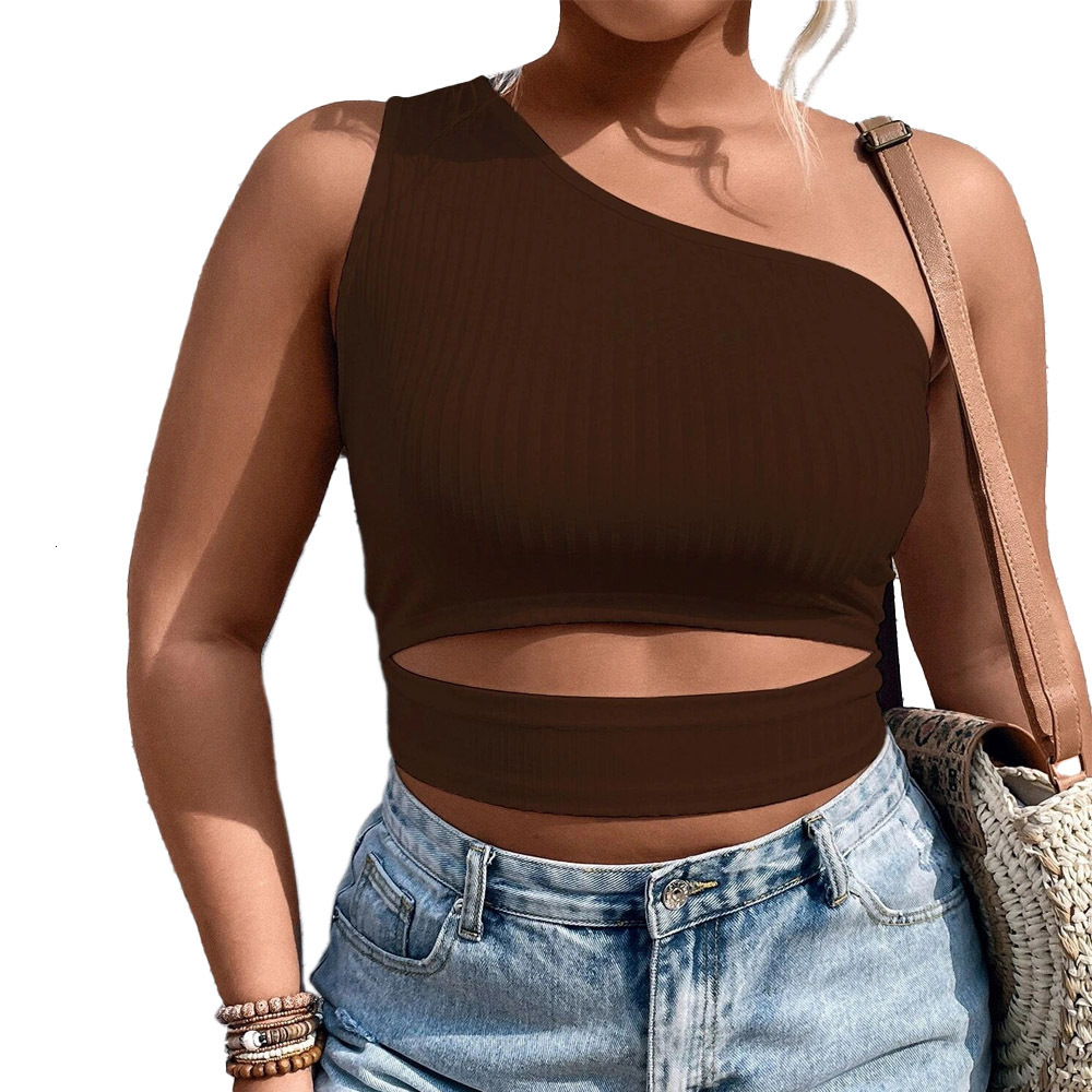 Large Size Womens New Instagram Fashion Versatile Sloping Shoulder Short Knitted Vest with Exposed Navel Top