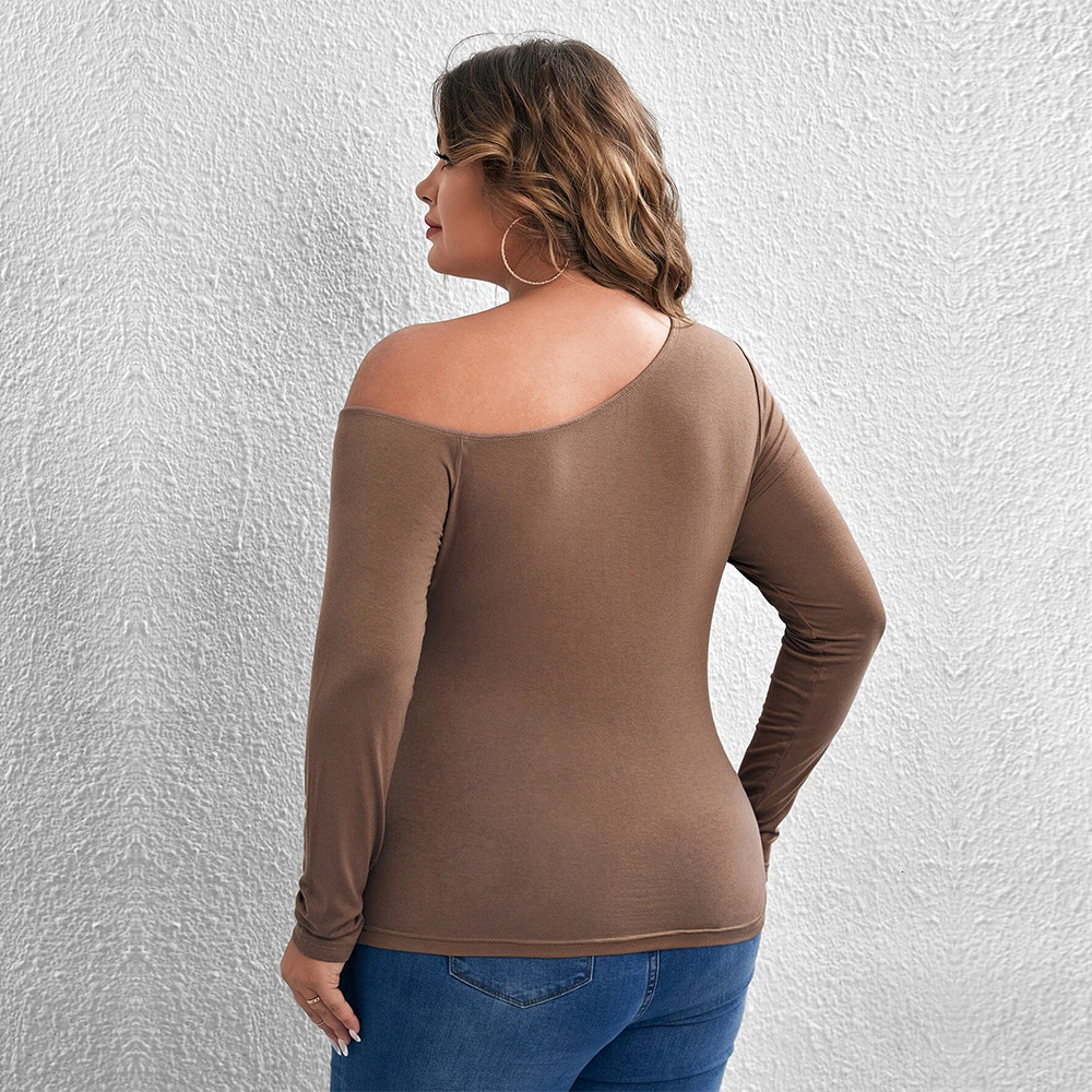 Oversized Womens Slim Fit and Sexy Off Shoulder Sloping Collar Knitted Long Sleeved T-shirt Top