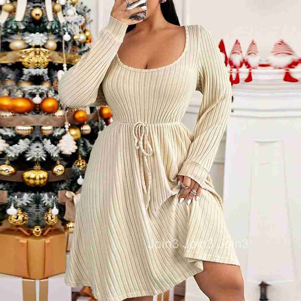 Plus Size Womens Simple and Elegant Dress Autumn and Winter New Style Adjustable Waist Slimming Mid Length Skirt