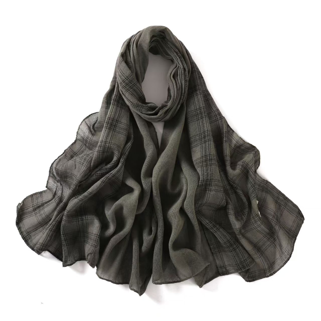 T723 British style solid color tie-dyed cotton and linen scarf shawl dual-purpose plaid solid color neck protection scarf headscarf