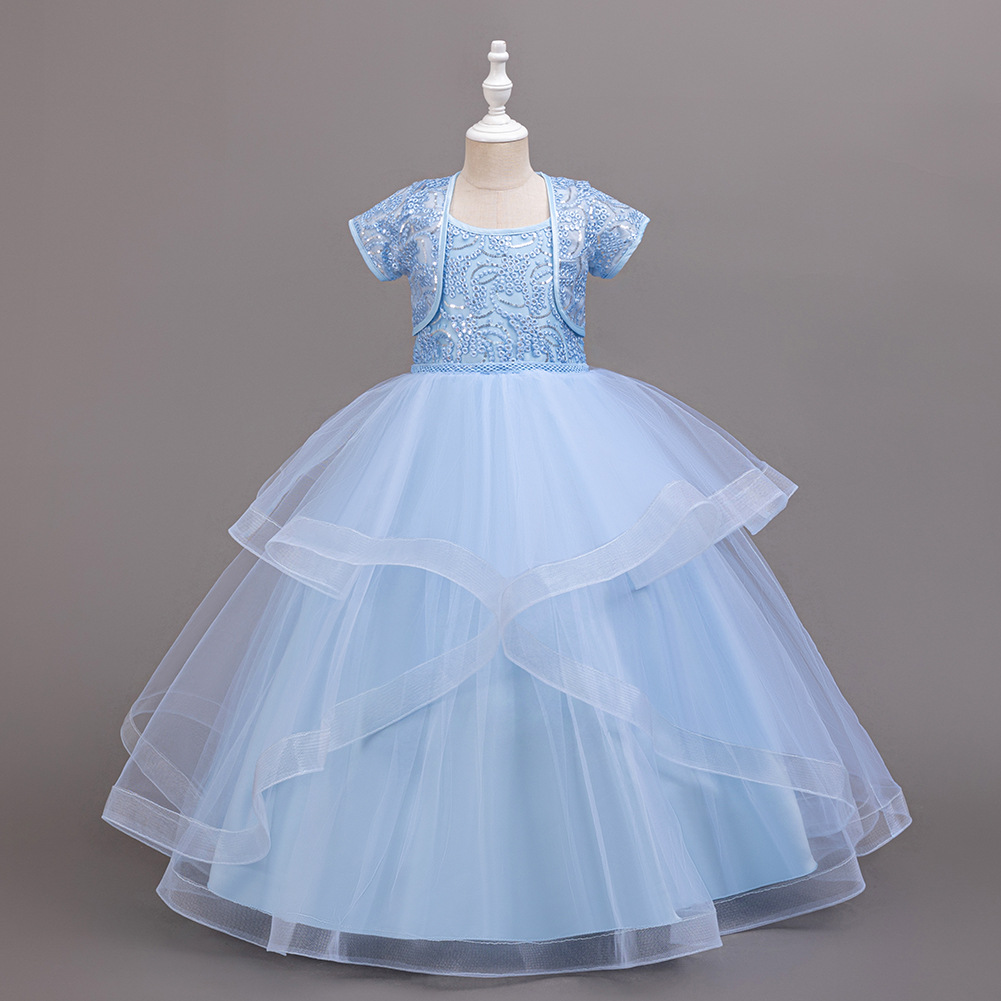 Girl Party Dress New Elegant Mesh Long Wedding Bridesmaid Dress 3-14Y Sequin Graduation Ball Evening Dresses Christmas performance host speeches D151
