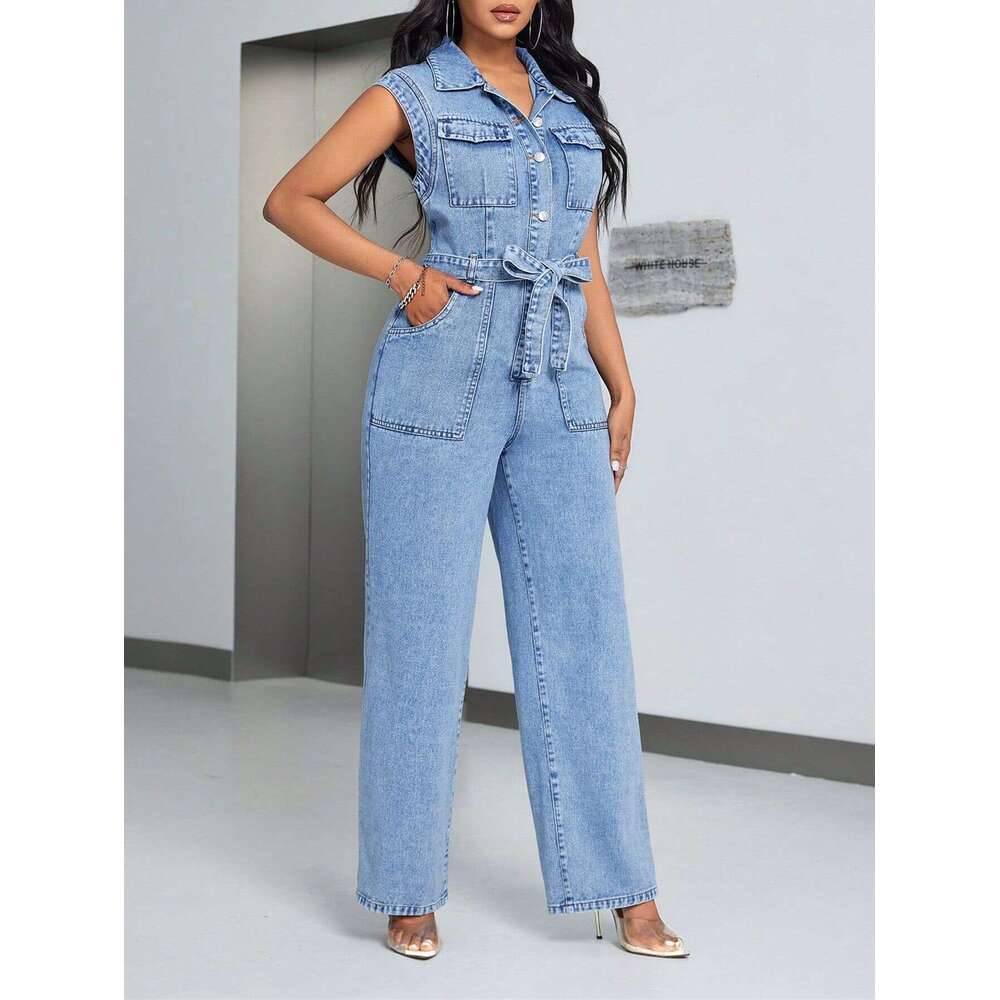 Wide Leg Jumpsuit Fashion Cowboy Women S Sleeveless Casual Jumpsuit Pants Jeans