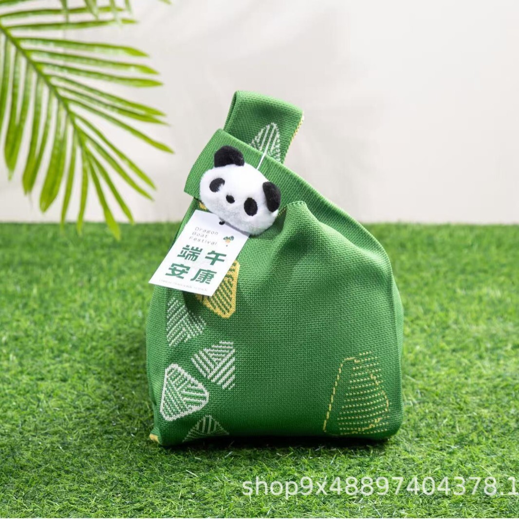 2025S Designer Panda Women Knitted Loong Boat Festival Style Japanese and Korean Versatile Handbag Casual Tote Bag Box lunch bag