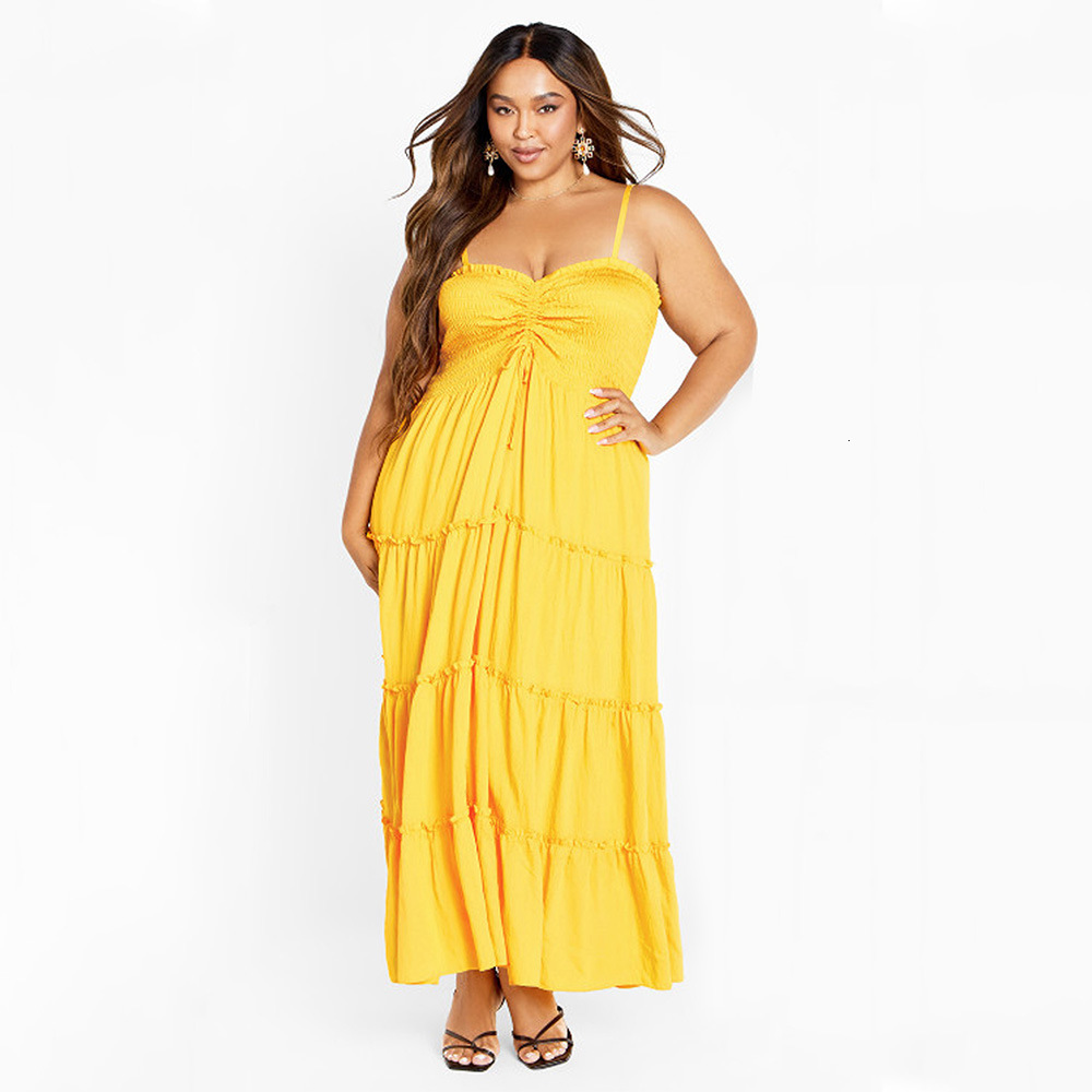 Plus Size Womens Travel Vacation Style Sexy Camisole Dress Summer Seaside Mid Length Skirt