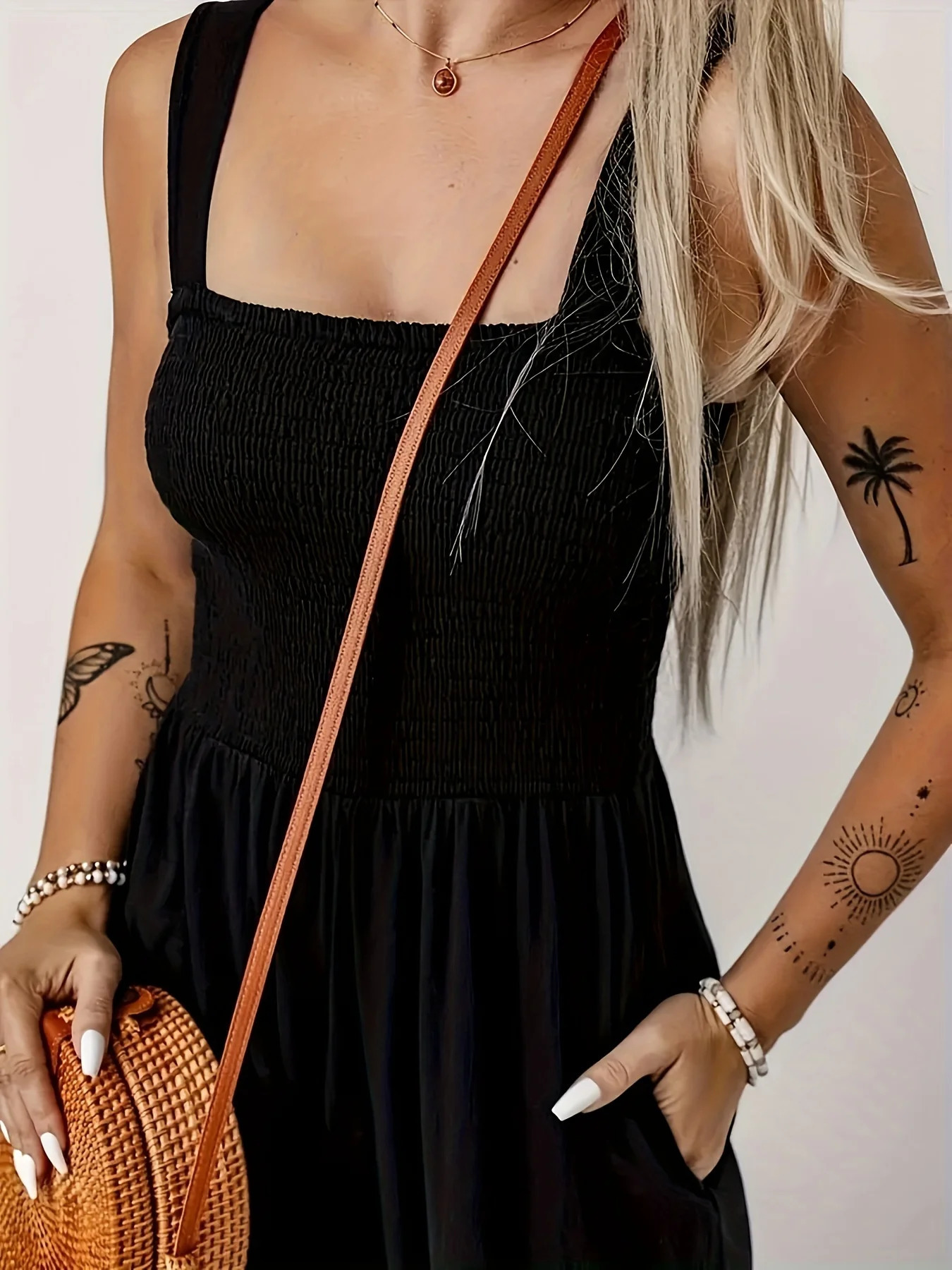 plus size Solid color wide leg pants with minimalist commuting style high waisted suspender jumpsuit for women 250515