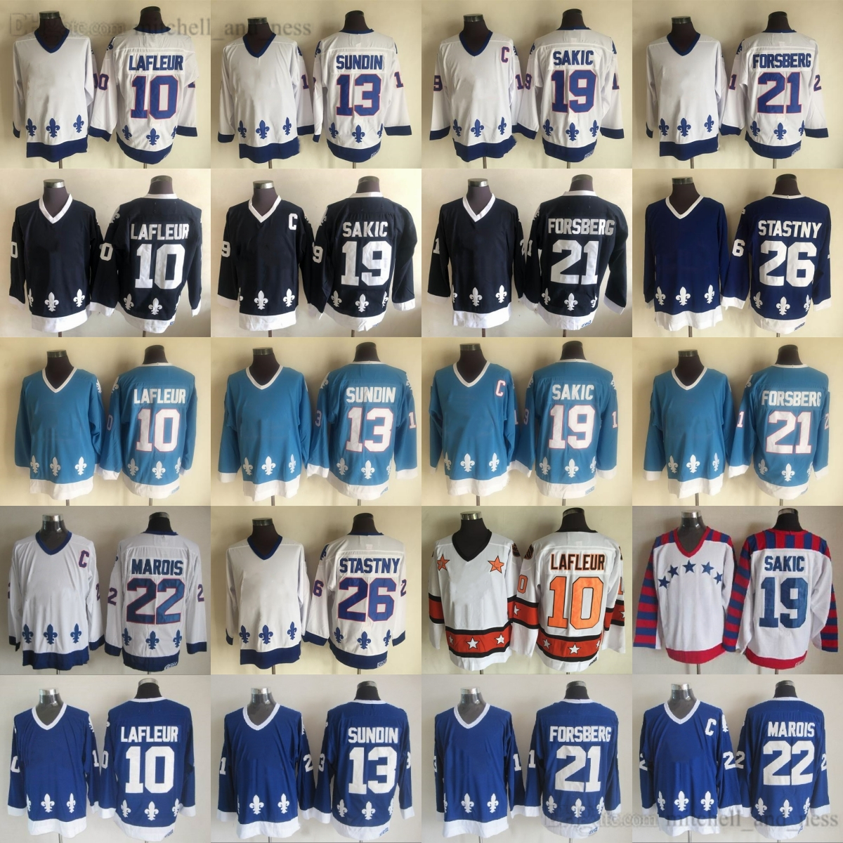Movie CCM Vintage Hockey 10 Guy Lafleur Jersey Retro Embroidery 19 Joe Sakic 21 Peter Forsberg 26 Peter Stastny 22 Mario Marois 13 Mats Sundin Sport Throwback Classic