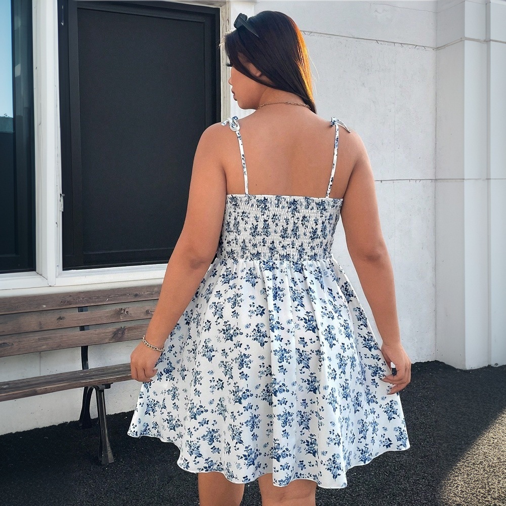 Large Size Womens 2025 Sexy Suspender Floral Dress Sleeveless High Waisted A-line Temperament Short Skirt