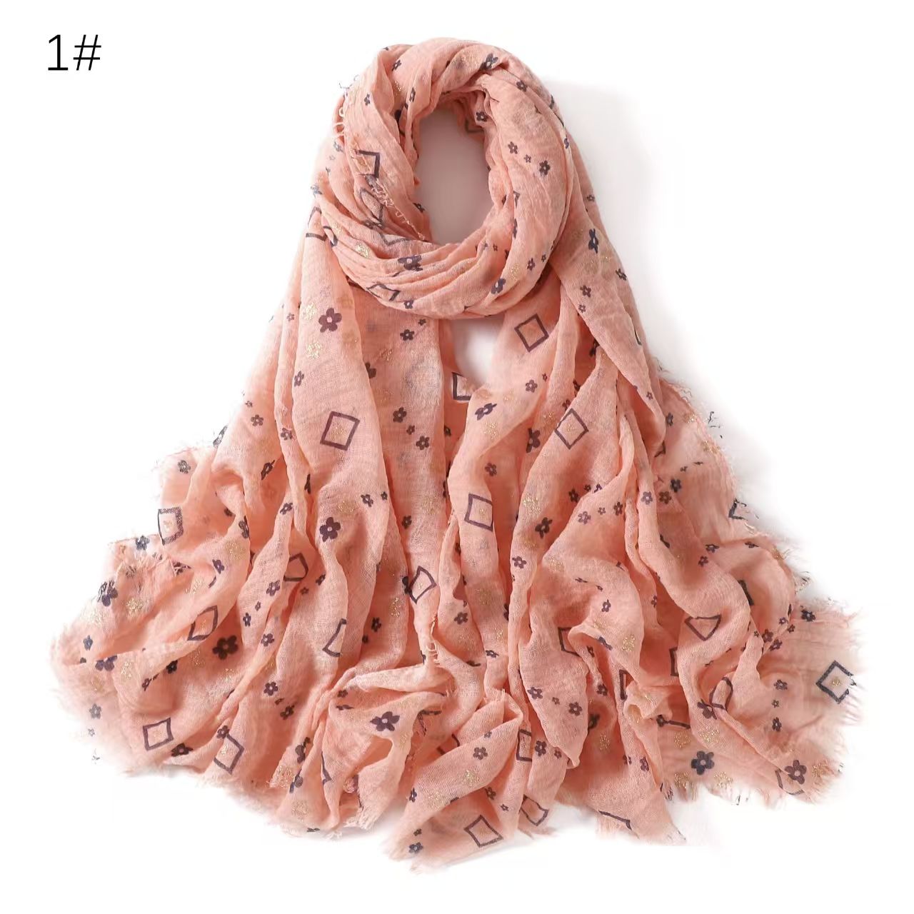 T720 printed floral art sunscreen travel shawl air conditioning towel gold stamping cotton and linen beard bubble wrinkle solid color long scarf