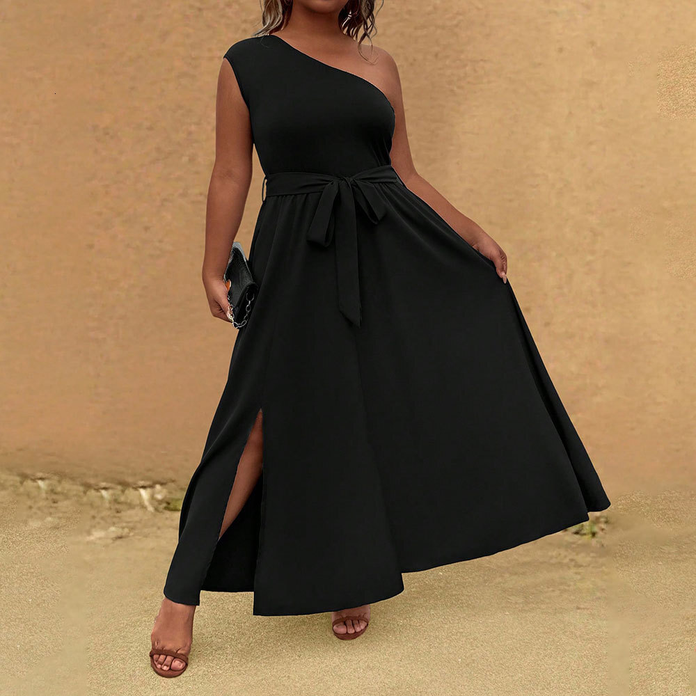 Large Size Womens Socialite Style Dress Summer New Item Sloping Collar Off Shoulder French High-end Long Dress