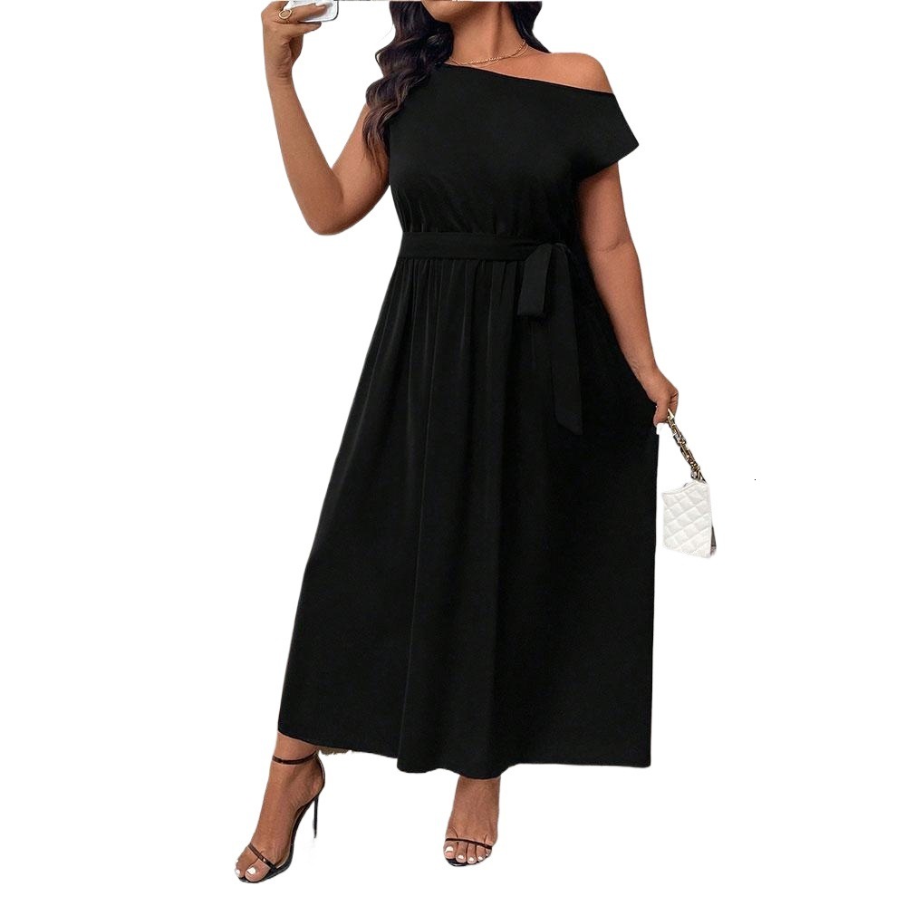 Large Size Womens Elegant and Feminine Temperament One Shoulder Sloping Collar Off Shoulder Jumpsuit Long Skirt