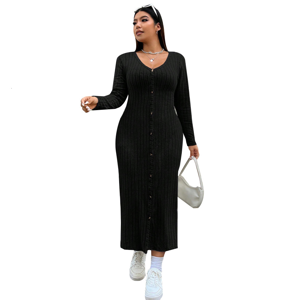 Large Size Womens Simple Casual Style Dress Autumn and Winter Slim Fit Design One-step Long Skirt