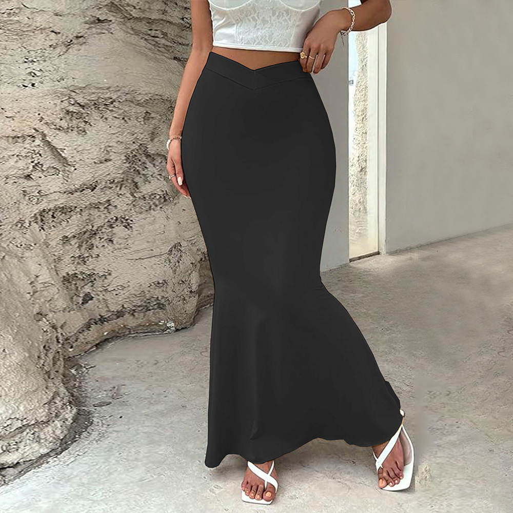 New Black Gentle Temperament Spring and Summer High Waisted Fish Tail Half Body Wrapped Buttocks Skirt for Women